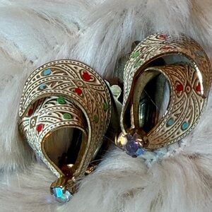 Vintage Germany Clip-On Earrings with AB Crystal Accents